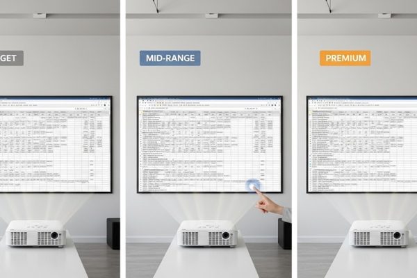 Affordable business projector displaying presentation in a meeting room