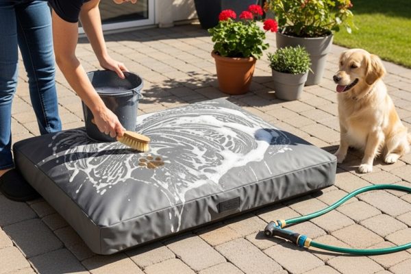 Cleaning waterproof dog bed cover in washing machine