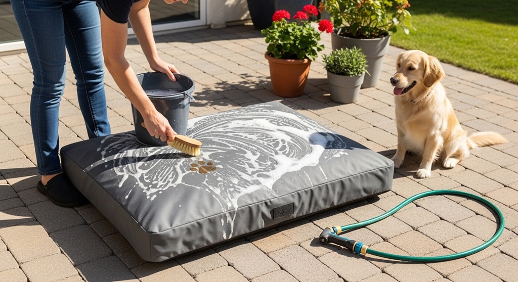 Cleaning waterproof dog bed cover in washing machine