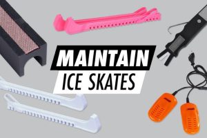 Skater inspecting sharp, polished ice skate blades before practice, demonstrating routine maintenance for better control and glide in Wisconsin