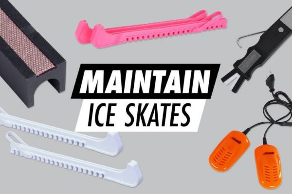 Skater inspecting sharp, polished ice skate blades before practice, demonstrating routine maintenance for better control and glide in Wisconsin