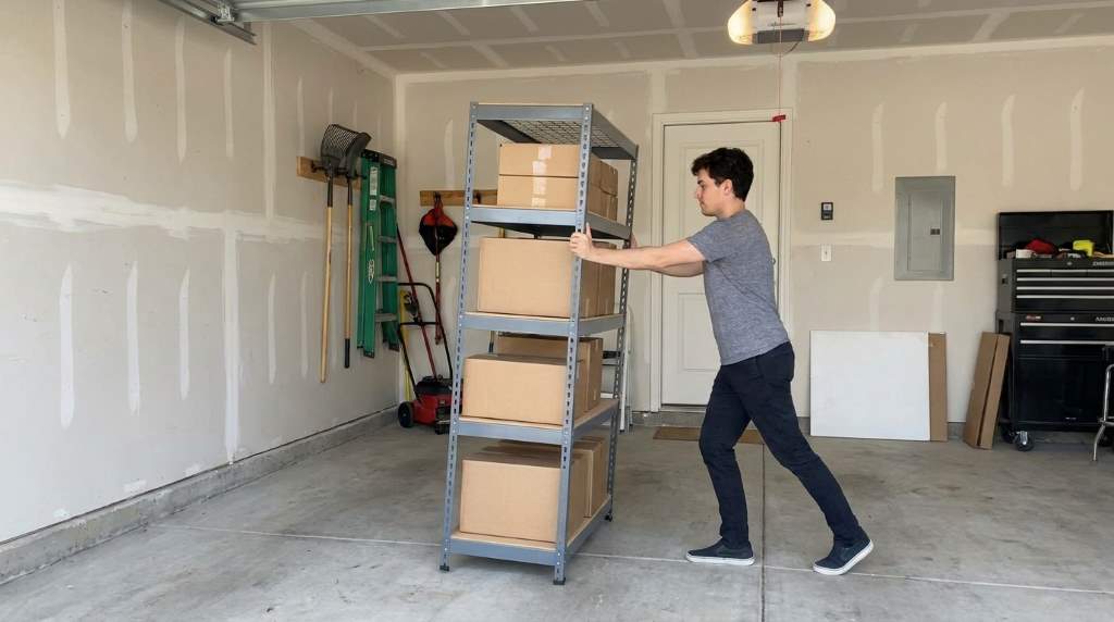 Securing a shaky garage rack against a concrete wall
